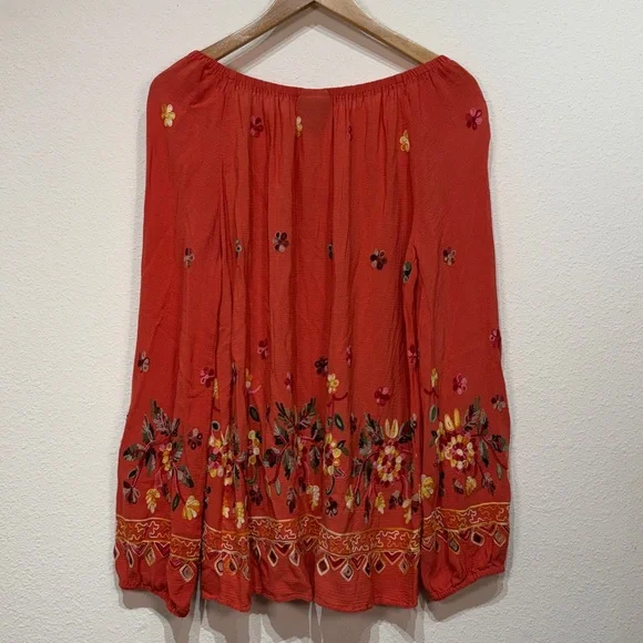 LIV Los Angeles Anthropologie Coral Embroidered Peasant Boho Top Blouse size XL - Picture 3 of 5